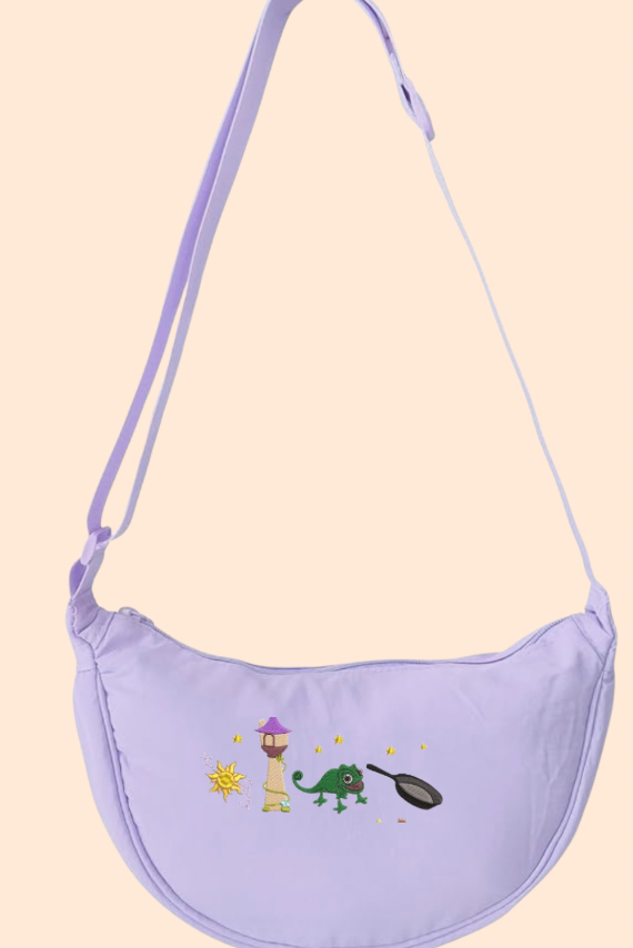 Sac banane brodé violet raiponce