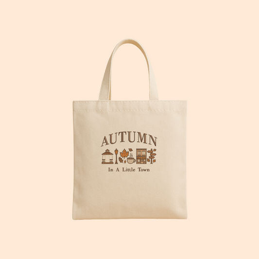 Tote bag brodé autumn in a little town