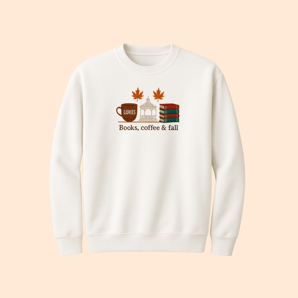 Sweatshirt brodé books, coffee and fall