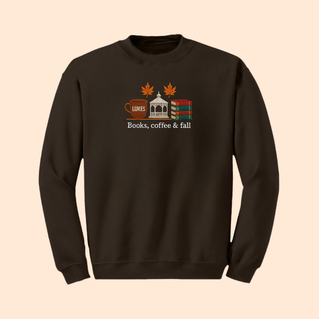 Sweatshirt brodé books, coffee and fall