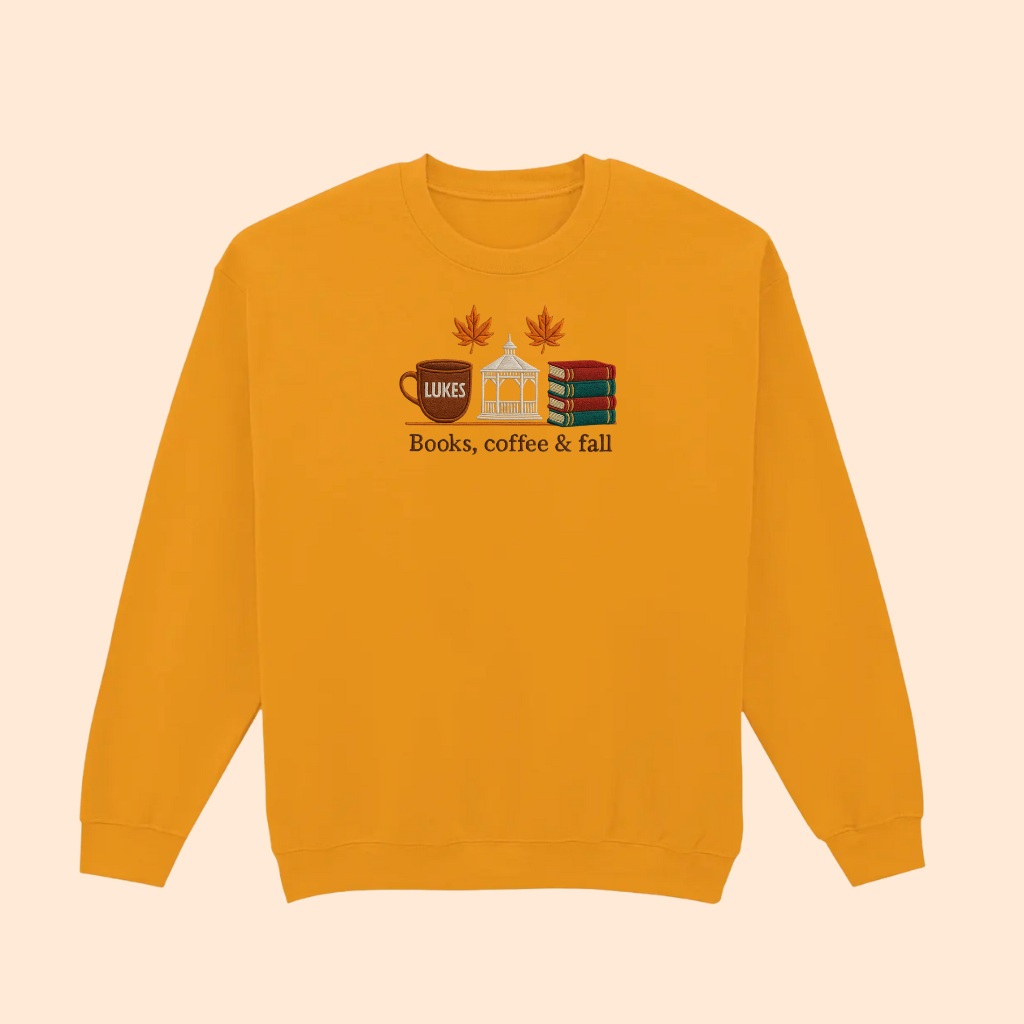 Sweatshirt brodé books, coffee and fall