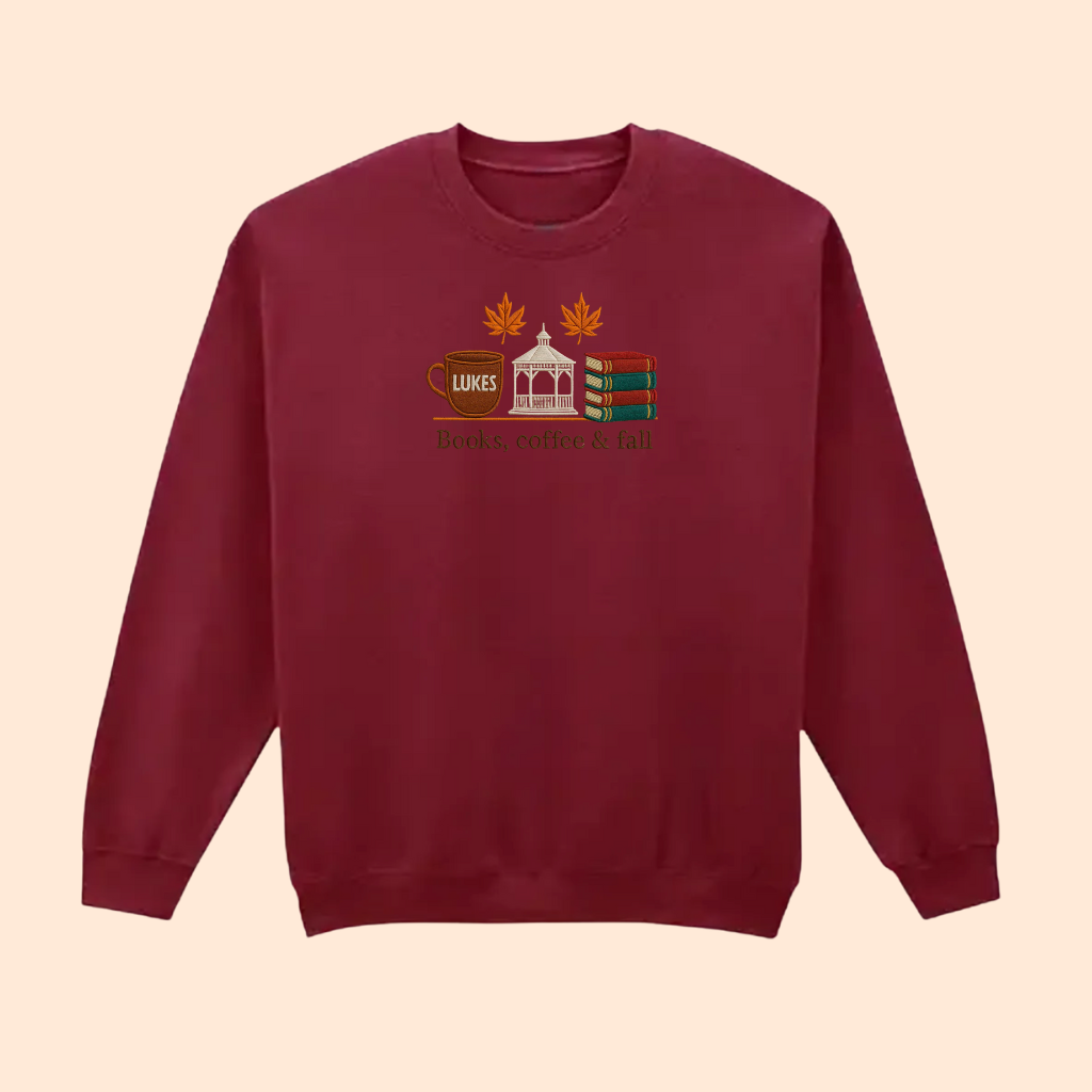 Sweatshirt brodé books, coffee and fall